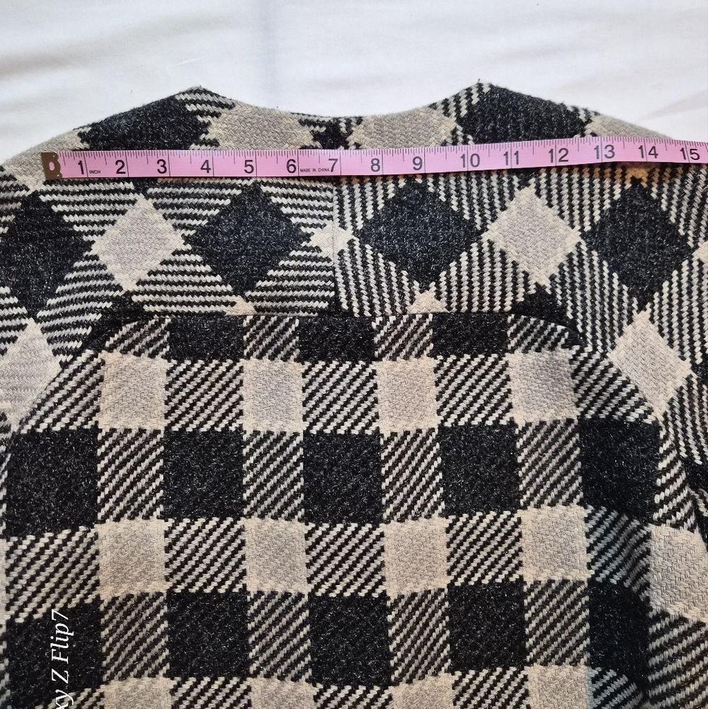 Talbots Italian Fabric Black & White Checkered Plaid Jacket - Size 14P - Picture 6 of 8
